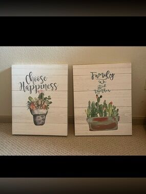 Botanical Succulent & Cactus Wall Art Canvas Pair - Green Accents